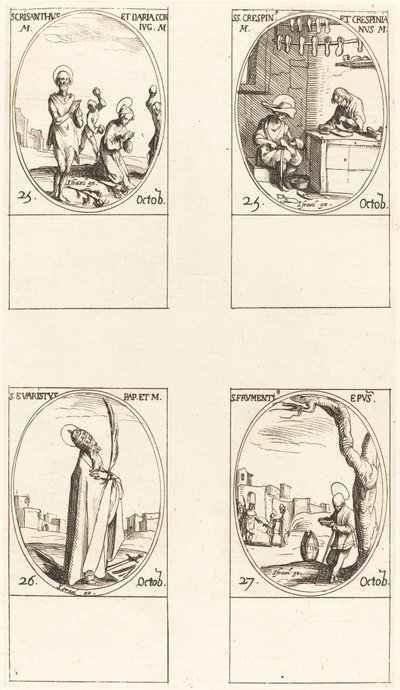 駅。 菊とダリア; 駅。 クリスピン＆クリスピニアン; 聖エヴァリストゥス。 聖フルメンティウス 作： Jacques Callot