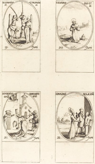 セント ジャーバスとプロターゼ。 聖シルベリア。 サモサタの聖エウセビオス。 ノーラの聖パウリヌス 作： Jacques Callot