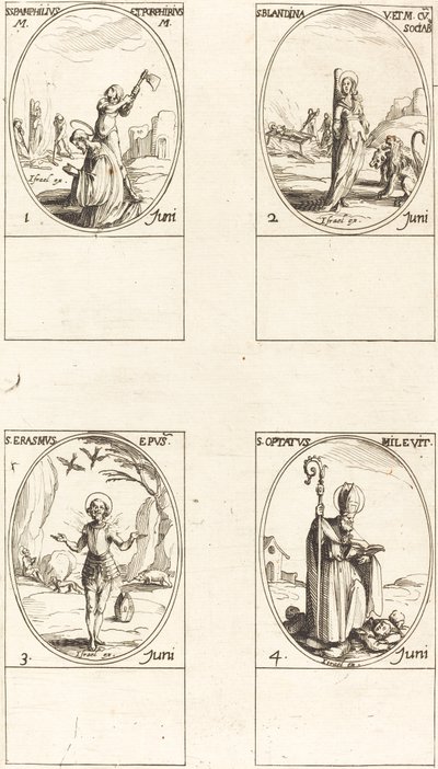セインツ パンフィリウスと斑岩; セント。 ブランディンと仲間; セント。 エラスムス; セント。 欲しかった 作： Jacques Callot