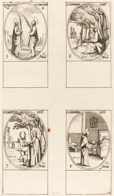 駅。 フィロテウスとテオティモス。 セントレナード。 聖フロレンティヌス。 セント・ゴッドフリー 作： Jacques Callot