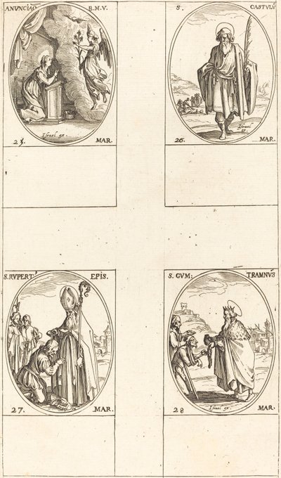 受胎告知、聖カストゥルス、聖ルパート、聖ゴントラン。 作： Jacques Callot
