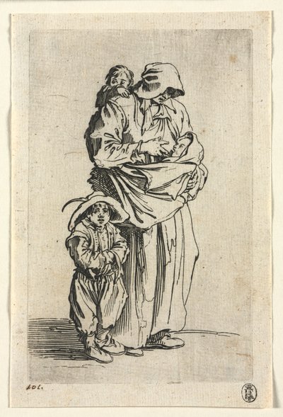 物乞い: 母親と 3 人の子供 作： Jacques Callot