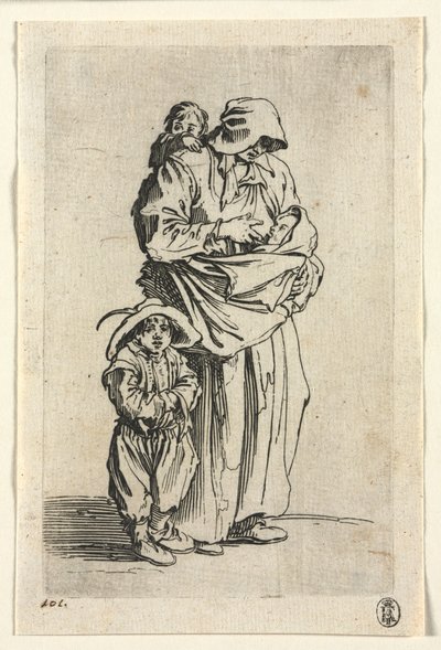 乞食：母親と彼女の3人の子供、c。 1623年。 作： Jacques Callot