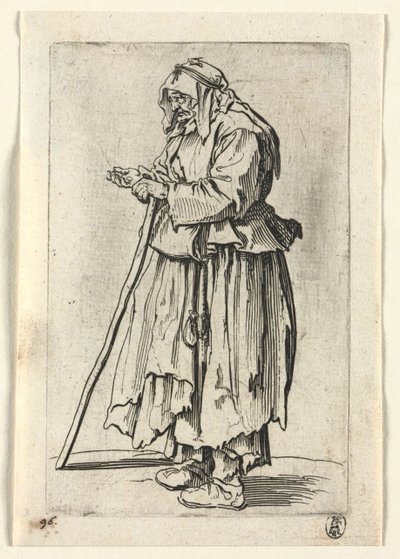 乞食：施しを受け取るために来る乞食女、c。 1623年。 作： Jacques Callot