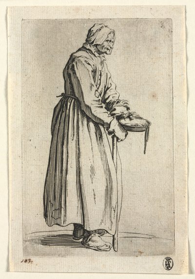 乞食：乞食女と施しボール、c。 1623年。 作： Jacques Callot