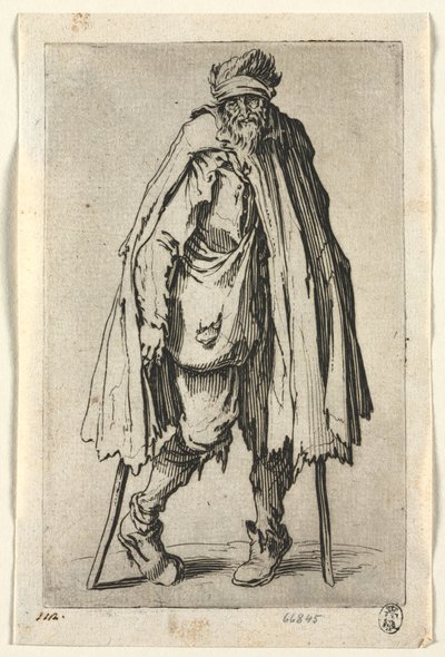 物乞い: バッグを持った松葉杖の物乞い 作： Jacques Callot