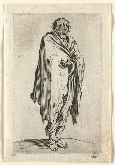 乞食：帽子や靴のない乞食、c。 1623年。 作： Jacques Callot