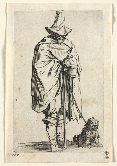 乞食：彼の犬と盲人、c。 1623年。 作： Jacques Callot