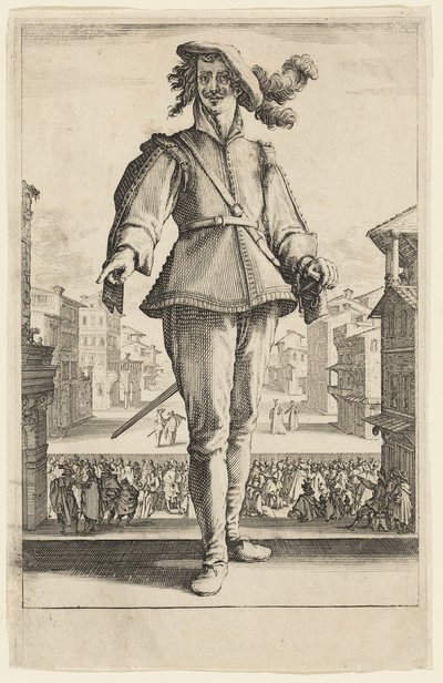 船長または恋人、イタリアの 3 人のコメディアンより 作： Jacques Callot