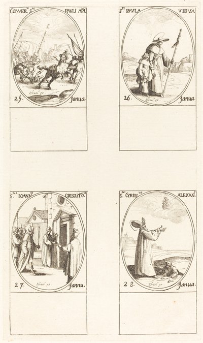 サウルの回心; セントポール; 聖ヨハネクリソストム。 アレクサンドリアの聖キリル 作： Jacques Callot