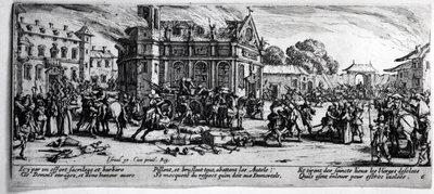 イスラエルのアンリエット（c.1590-1661）1633によって彫刻された、修道院の破壊、「戦争の不幸と不幸」からのプレート6 作： Jacques Callot