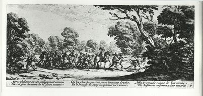 イスラエルのアンリエット（c.1590-1661）1633によって彫刻された、 『戦争の不幸と不幸』からのブリガンドの発見、プレート9 作： Jacques Callot