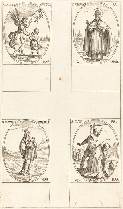 守護天使、聖シンプリチ、聖クネグンデス、聖ルシ。 作： Jacques Callot