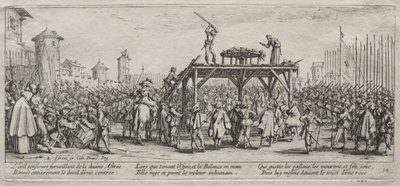 戦争の大きな悲惨さ: 実車での処刑 作： Jacques Callot