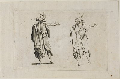 The Caprices より、後ろから見た男、右腕を上げた 作： Jacques Callot