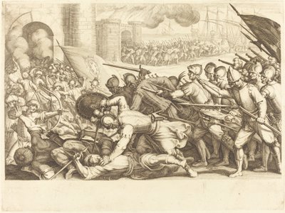 町の門を強制する軍隊、c。 1614年。 作： Jacques Callot