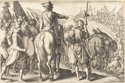 行進の軍隊、c。 1614年。 作： Jacques Callot