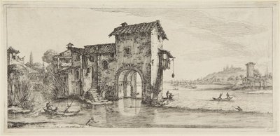 水車小屋、連作「Diverse Vedute Designate in Fiorenza（フィレンツェで描かれた多様な風景）」より 作： ジャック・カロ