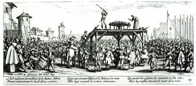 イスラエル、アンリエット（c.1590-1661）1633によって彫刻されたホイール、「戦争の不幸と不幸」からのプレート14 作： Jacques Callot
