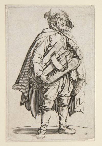 The Beggars (Le Joueur de Vielle) のハーディガーディ奏者 作： Jacques Callot