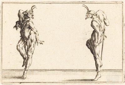 踊る 2 つのパンタロン、c。 1622年。 作： Jacques Callot