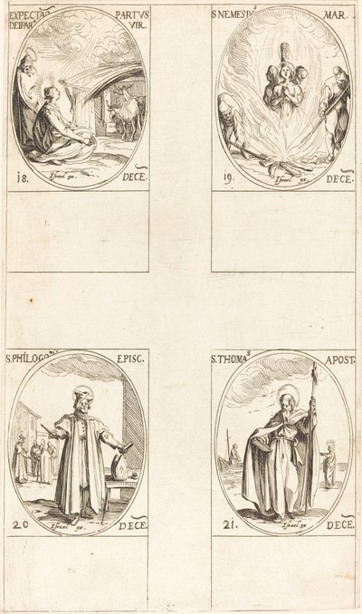 聖母が出産するのを待っています。 聖ネメシウス; 聖フィロゴニウス。 セントトーマス 作： Jacques Callot