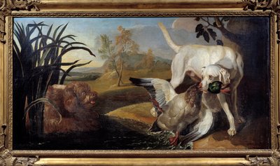 マガモをくわえたブラック犬 ジャック・シャルル・ウードリ（1720-1778）の絵画 18世紀 パリ 装飾美術 作： Jacques Charles Oudry