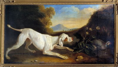 キジの前にいる犬のブラック ジャック・シャルル・ウードリ（1720-1778）の絵画 18世紀 パリ 装飾美術 作： Jacques Charles Oudry