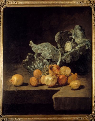 静物画「キャベツと玉ねぎ」 ジャック・シャルル・オードリー（1720-1778）の絵画 作： Jacques Charles Oudry