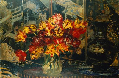 チューリップの束とスクリーン。画面のチューリップの花束、 作： Jacques Emile Blanche