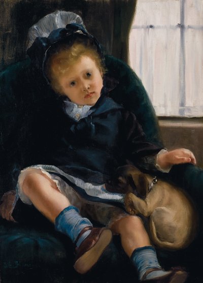 子犬を持つ少女、1882-1883年頃 作： Jacques Emile Blanche