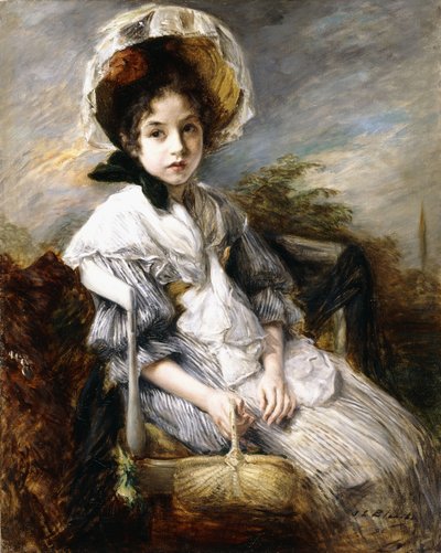 風景に座っている少女の肖像画、 作： Jacques Emile Blanche