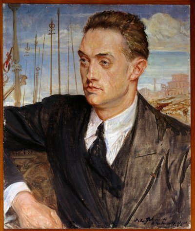 フランスの作家Henri de Montherlant（1896-1972）の肖像 ジャック・エミール（Jacques-Emile）・ブランシュ（1861-1942）の絵画 1924年日。0,54x0,45 m ルーアン, musee des Beaux Arts 作： Jacques Emile Blanche