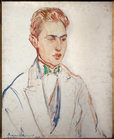 レイモン・ラディゲ（1903-1923）の肖像画のための習作。ジャック・エミール（Jacques-Emile）・ブランシュ（1861-1942）のアートワーク、厚紙に油彩、1923年以前。フランス美術、ルーアン美術博物館。 作： Jacques Emile Blanche
