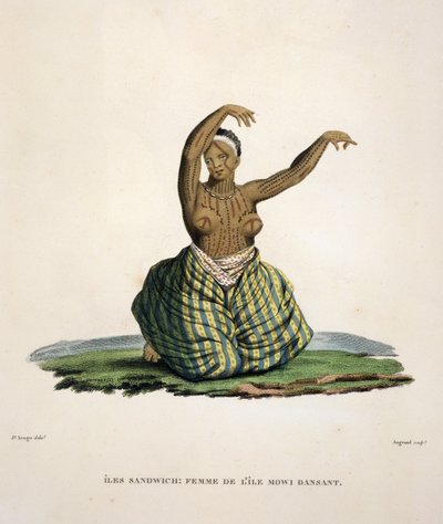 ハワイ諸島のマウイ島出身の踊る女性で、パフェアウグラン（b.1782）の彫刻 作： Jacques Etienne Victor Arago