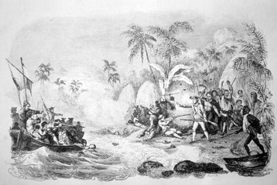 キャプテンクックの死、1779年c1819 作： Jacques Etienne Victor Arago
