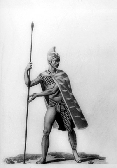 マロ、ハワイ、1819年の典型的な衣装を着た若い将校 作： Jacques Etienne Victor Arago