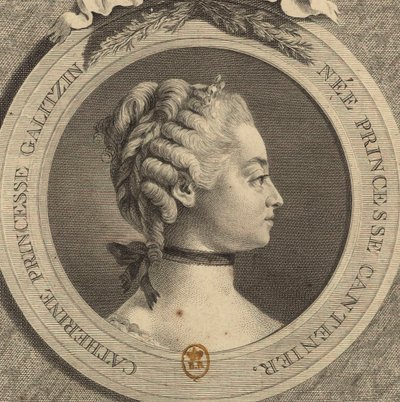 エカテリーナ・ドミトリエフナ・ゴリツィナ伯爵夫人（1720～1761年、旧姓カンテミール）の肖像。 作： Jacques Firmin Beauvarlet