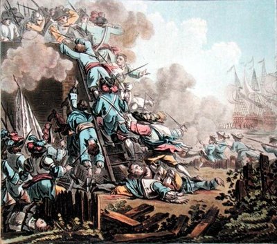 シチリア島サンサルバドル要塞の攻略（1674年）、ジャン・バティスト・モレ（1790-1820年頃）の彫刻作品 作： Jacques Francois Joseph (after) Swebach