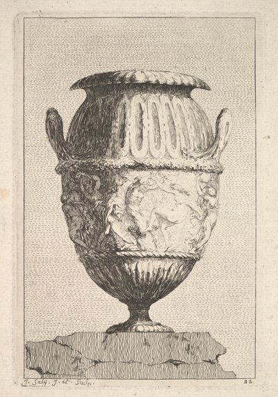 バッケンフリーズを備えた花瓶のデザイン、作：花瓶、1746。 作： Jacques Francois Joseph Saly