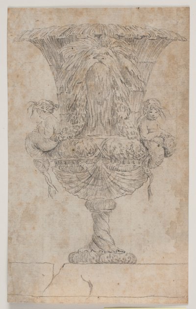 2 つのプッチ (人魚?) が飾られた花瓶。 1746 年にサリーがデザインした一連の花瓶の修復後のコピー (pl. 9)。 「Vasa a se inventa...」 作： Jacques Francois Joseph Saly