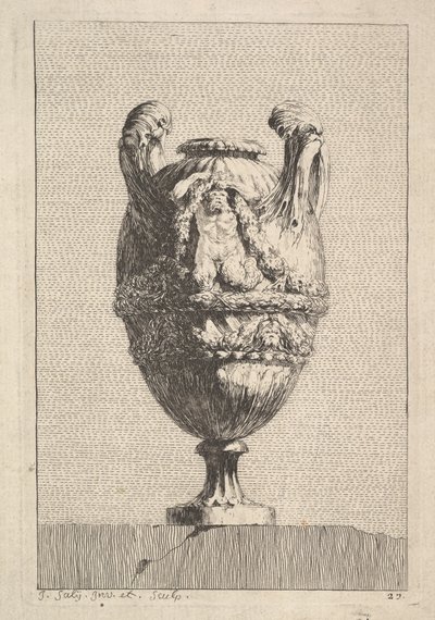男性のサイレンが花輪を持っている花瓶、花瓶、1746年。 作： Jacques Francois Joseph Saly