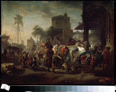 ホースフェア（馬のフェア）。 Jacques-Francois (Jacques Francois) Joseph Swebach (1769-1823) による絵画。 キャンバスに油彩、24 x 42 cm 作： Jacques Francois Joseph Swebach