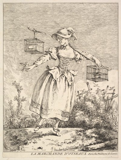 鳥商人、18世紀。 作： Jacques Gabriel Huquier