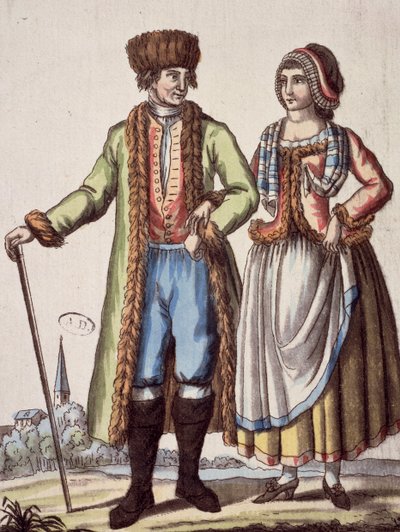 ジャック・グラッセ・ド・サン＝ソーヴル（1757-1810）の版画「プラハの夫婦」。 作： Jacques Grasset de Saint Sauveur