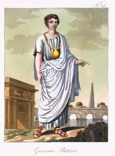 ラブルースによって彫刻された「L&39;Antique Rome」のイラストの若い貴族、1796年発行 作： Jacques Grasset de Saint Sauveur