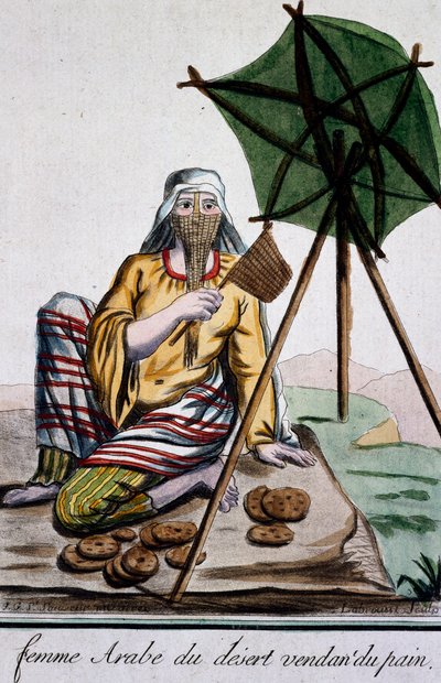 砂漠でパンを売るアラブ人女性 ジャック・グラッセ・ド・サン＝ソーヴル（1757-1810）の『航海百科事典』からの版画 作： Jacques Grasset de Saint Sauveur