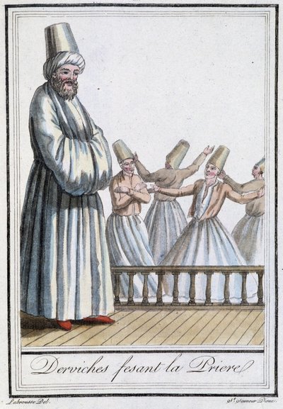 祈りを捧げるダービッシュ（Dervishes tourneurs）-グラッセ・サン・ソーヴル編『航海百科』（1796年、パリ）より 作： Jacques Grasset de Saint Sauveur