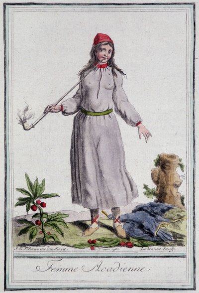 アカディエンヌの女性（グラッセ・サン・ソーヴル編『旅の百科事典』1796年所収 作： Jacques Grasset de Saint Sauveur