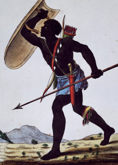 アフリカのジュイダ族の戦士、「航海の百科事典」の図版 作： Jacques Grasset de Saint Sauveur